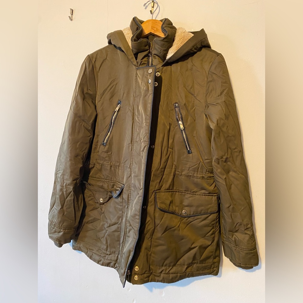 Zara Men's Khaki Hooded Field Jacket